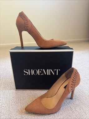 Shoemint Cognac Suede Pointed-Toe Stiletto Pump